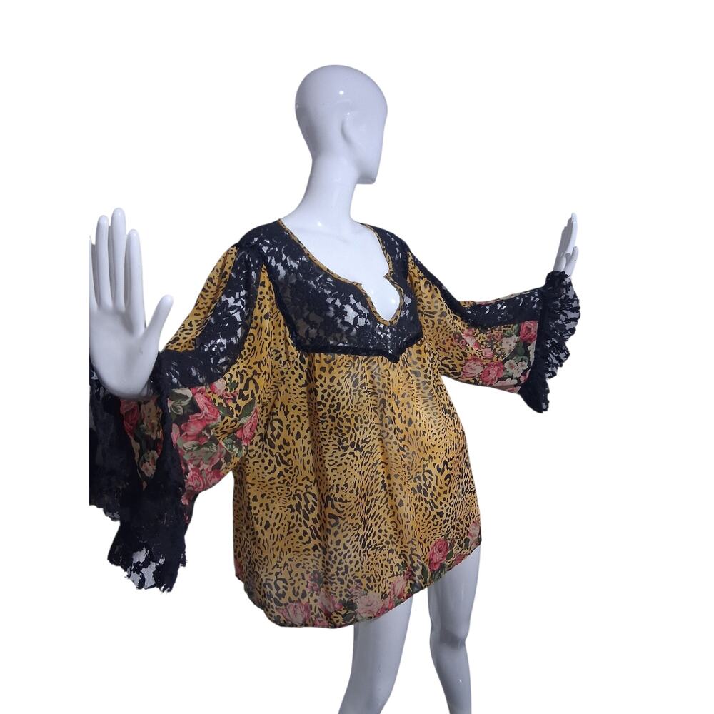 Uncle Frank Leopard Whimsigoth Women's Size XL Lace Oversized Fairycore Boho Top